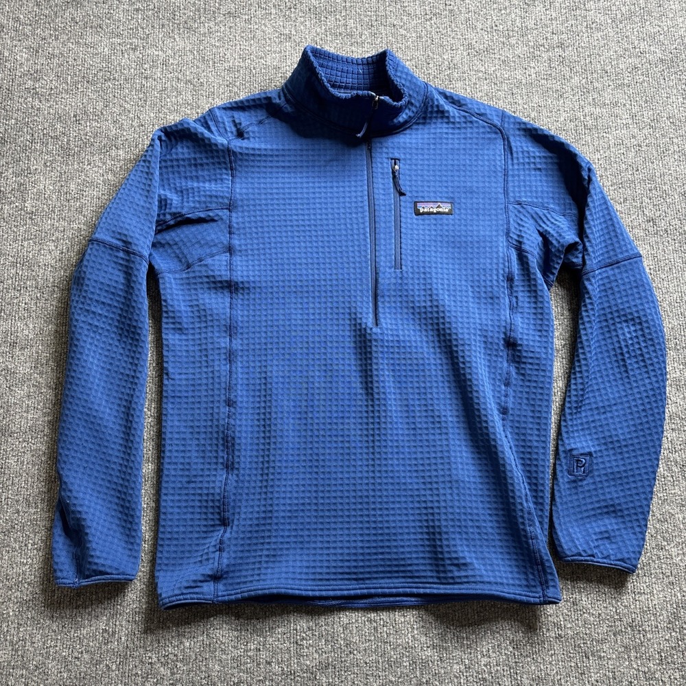 Patagonia R1 Fleece Pullover 1/4 Zip Men's Medium Blue Grid Fleece READ